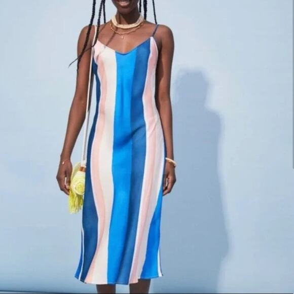 Lemlem X H&M Blue Stripe Midi Slip Dress Size S Contemporary Nautical Y2K Glam - Picture 3 of 15